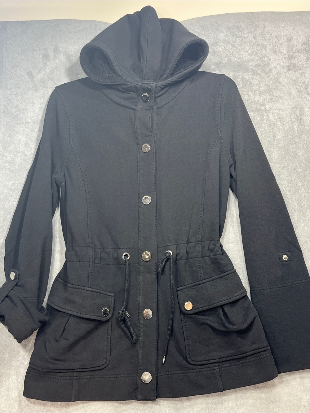 Jones New York Signature Black Hooded Utility Jacket Small Drawstring